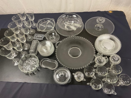 Large lot of 50 pieces of Candlewick Clear (Stem 3400) by IMPERIAL GLASS-OHIO Hobnail Glass