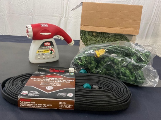Ortho Dial N Spray, 50ft Flex-Able compact hose, and Gilmour Flat Soaker Hose 75ft