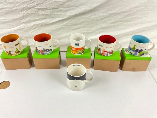 lot of Starbucks coffee mugs, 5x You are Here collection mugs and 1x from Japan Mt. Fiji mug.