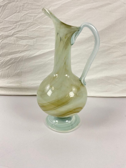 14.5" Vintage hand blown glass pitcher.