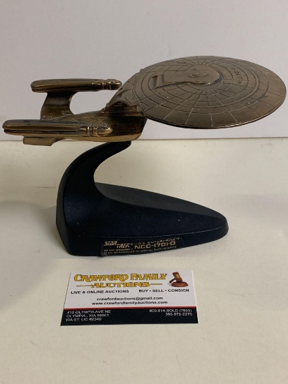 1993 Star Trek USS enterprise solid brass, mounted on solid metal stand