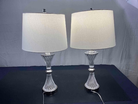 Regency Hill Modern Table Lamps 25.5" High Set of 2 with USB Charging Port Chrome and Glass