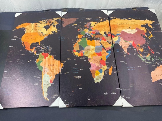 Group of 3 Maps Printed On Canvas