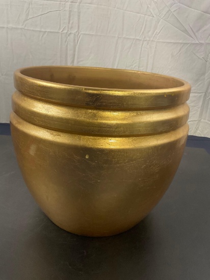 Painted Gold Planter 12 inches across, 11 inches tall
