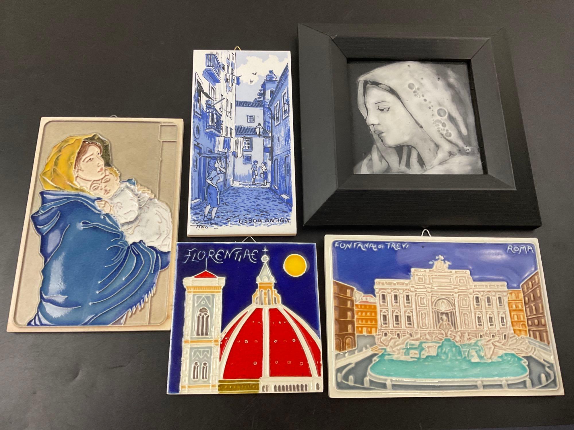 5 Painted Tiles, 3 from Creazioni Luciano Italy, | Proxibid