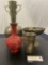 Enameled Brass Bowl & Vase, Brass Tumbler, and a Cinnabar Vase