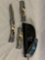 4x collectible pocket knives w/ animal scenes , 2 eagles, 1 bear & a wolf w/ case