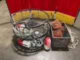 Commercial crab traps with red and white floats with leaded rope and extras.