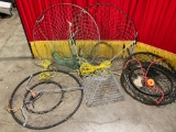 Lot of Commercial crab traps with lobster traps hoops.