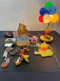 Large Lot of Winnie the Pooh Items, Working Pooh Balloon Lamp, Hat, Books, Windchime, and more.