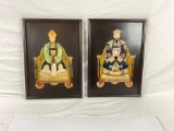 Pair of vintage Chinese Emperor and Empress carved wood and stone.
