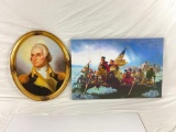 Pair of George Washington art pieces, one painted and one print.