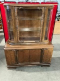 1920s Art deco German display buffet with intricate design and curved glass corners .s