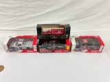 Lot of 3x 1:24 scale Racing Champions die cast stock trucks & 1x 1:87 scale die cast transporter.
