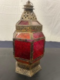 Moroccan Style Hanging Lamp with Red/Pink/Orange Glass