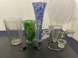 Lot of 5 Vases and a Candle & Flower Centerpiece