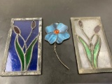 3 Gorgeous Stained Glass Pieces, two frames and a flower.