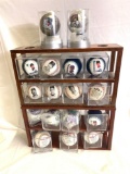 17 MLB photo balls w/ 2 wooden display cases see pics
