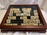 Almost complete baseball Hall of Fame medallion collection w/ Rosewood and glass display case
