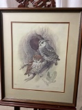 Framed Signed and Numbered Lithograph Screech Owl by Diane Pierce 9/200 w/ hand-drawn remark