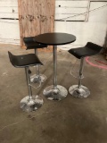 Art Deco Style Circular Pub Table with 3 matching adjustable-height stools.