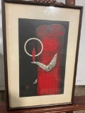 Signed Framed Woodblock Print of Candle 1950 by Kawano Kaoru