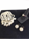 Peal and Sterling Jewelry Lot. Earrings, Bracelet, and Ring.