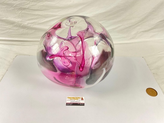 Large Peter Bramhall Hand Blown Glass Orb, signed by artist