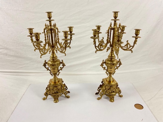 Pair of Vintage Brevettato Brass Candelabras, Made In Italy.