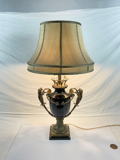 Vintage Frederick Cooper stone and bronze table lamp, with original shade