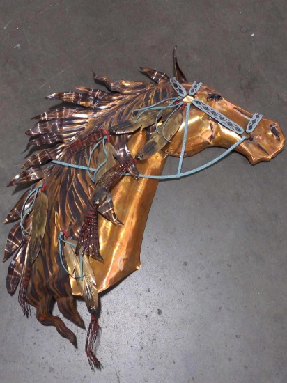 Horse Head Copper Sculpture by Blackfoot Artist Jay L. Tschudy Signed w/ COA