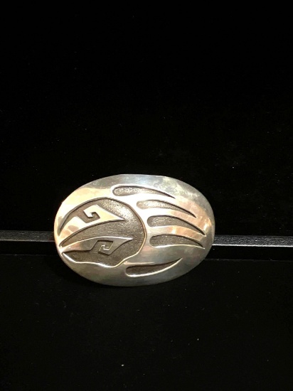 Vintage sterling silver bear claw belt buckle signed by respected Navajo artist Gilbert Nelson 96 g