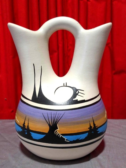 Native American Navajo Etched and Painted wedding Vase Signed by Artist