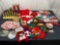 Assorted Christmas Decorations, Stockings, Various Santa Hats, and more