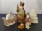 Carved Resin Santas, 2 pieces of Nativity, Ceramic Christmas Tree, and Christmas House Themed Teapot