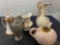 5 Vintage/Antique Pitchers, Pink Crackle Jar, Ornate Flute Pitcher w/ Dog motif, Handpainted Nippon