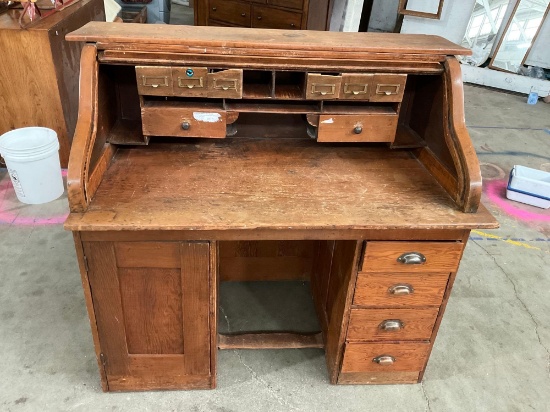 Vintage Roll-Top Desk. Shows wear.