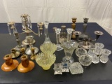 Lot of 26 Candleholder, Myrtlewood, Crystal, Pewter, Silverplate, Cut Glass
