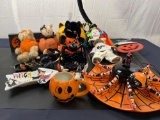 Assorted Halloween Decorations, Spider Platter, 'Best Wishes' Sign and more