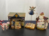 Jim Shore Christmas Resin Figurines + Porcelain Candy Cane Cat