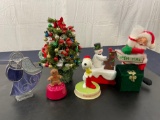 Lot of Christmas Decor Items, Gingerbread Timer, Snoopy Figure, 6 inch tree with mini ornaments