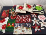 Lot of Christmas Decor Items, Wall Hangings, Pillowcase, Table runners, 3 pillows
