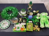 Assorted Saint Patrick's Day Decorations, Shamrock Wreath, Ceramic Irish Decoration by Clara Crafts