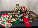 Christmas Stockings, Santa Figures, and more decorations.