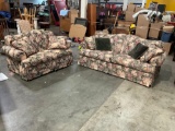 Matching Floral Upholstered Sofa and Loveseat by SCHNADIG with accent pillows.