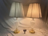 Pair of crystal base lamps w/ shades, tested / working, approx 16 x 32 in.