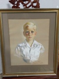Original Vintage Framed Pastel Portrait of a Young Person by artist Royden Martin