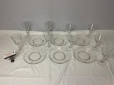 15 pc. lot of vintage crystal glass tableware plates & stem drinking glasses, approx 8 in.