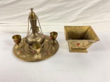 Vintage Middle Eastern Brass Coffee/Tea Set Pot, Tray, Cups and a matching bowl, 7ct