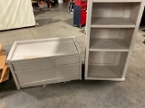 Lot of Suncast and Sterilite plastic storage container and shelf.